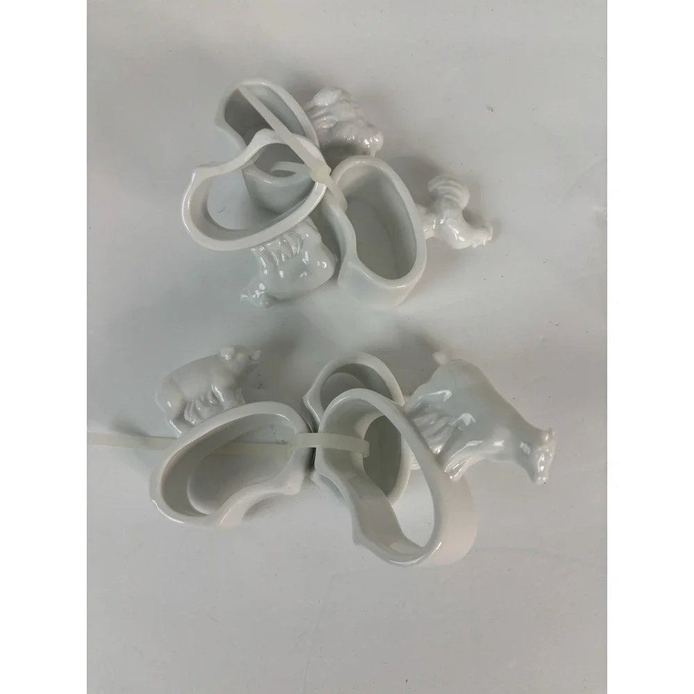 Farmhouse Animals White Ceramic Napkin Ring Holders Set of 6